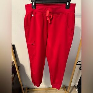 FIGS Zamora Jogger Scrub Pants. Red. Medium.